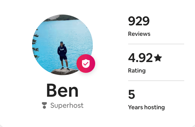 Ben's Airbnb Superhost profile — 4.92 rating and 929 reviews