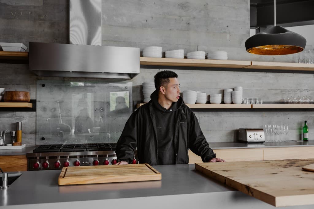 Justin Tse in the gourmet kitchen at Chalet La Forja, Kadenwood