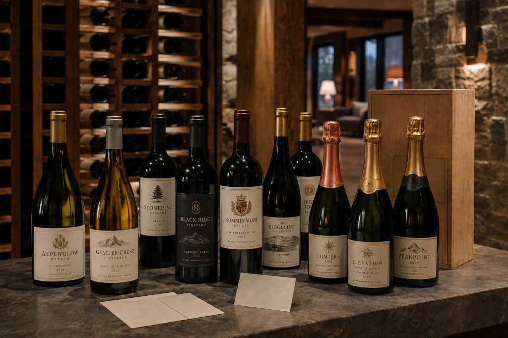 Curated wine and champagne bottles in a luxury Whistler chalet wine cellar
