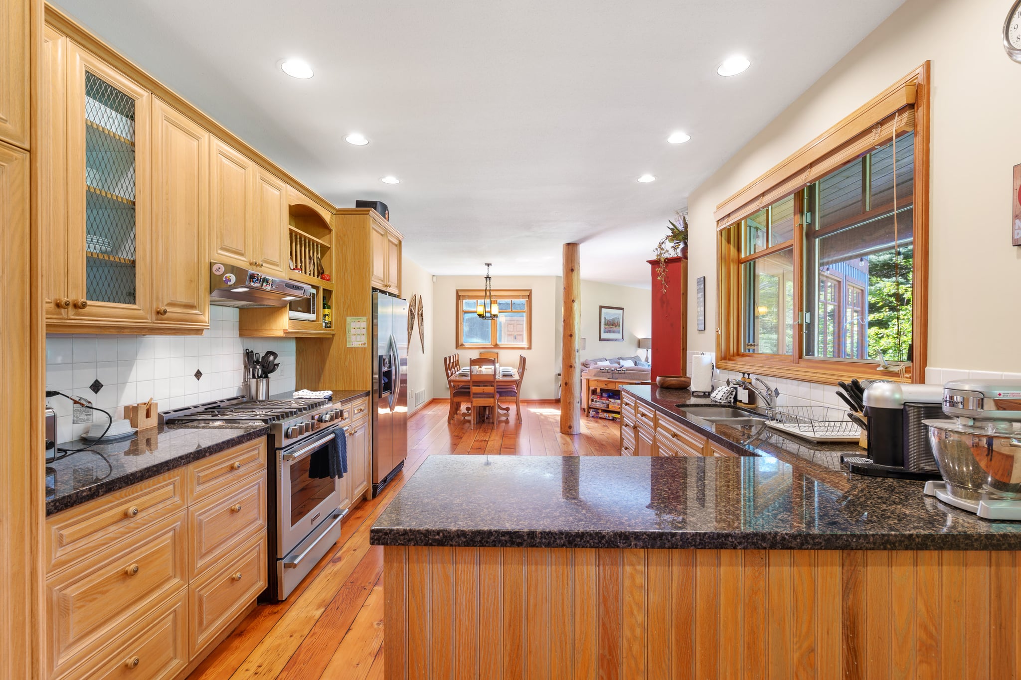 Large kitchen and dining area